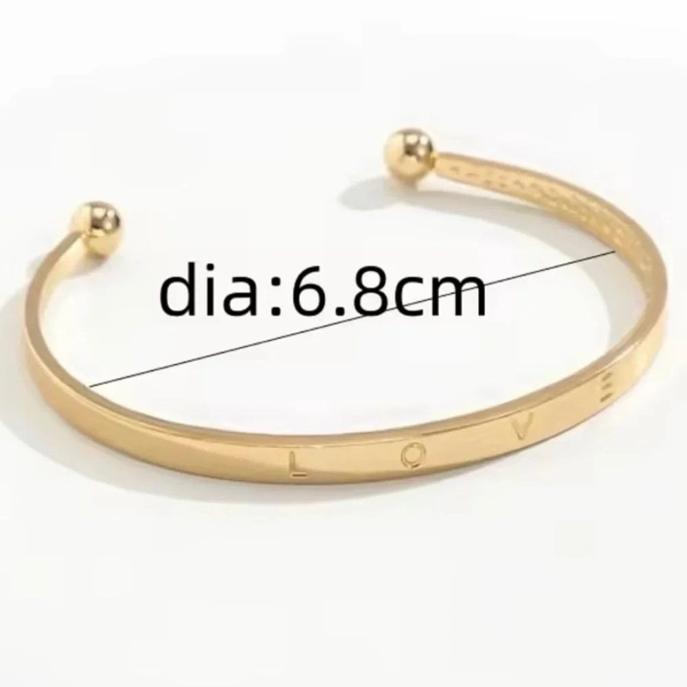 Minimalist LOVE Cuff Bangle Bracelet | Gold Tone Open Bangle | Stackable Jewelry